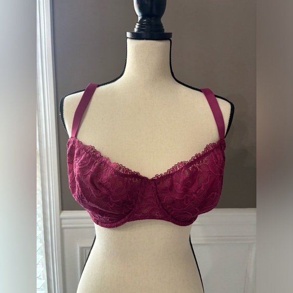 NWOT Delimira Balconette Bra Eggplant Lace Not Padded W/ Underwire Size 38F W685 - Picture 1 of 10